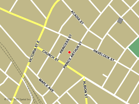 Map indicating the location of Amherst Service Canada Centre at 26-28 Prince Arthur Street in Amherst