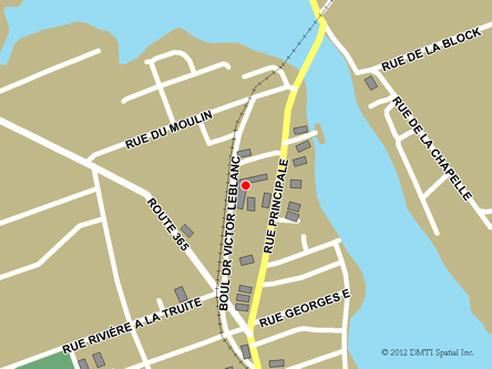 Map indicating the location of Tracadie-Sheila Service Canada Centre at 3409 Principale Street in Tracadie-Sheila