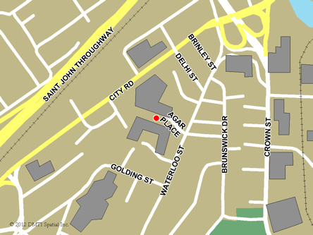 Carte routière indiquant l'emplaçement du bureau Saint John - Centre Service Canada situé au 1, place Agar à Saint John