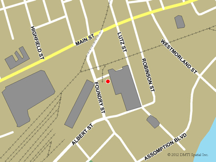Carte routière indiquant l'emplaçement du bureau Moncton - Centre Service Canada situé au 95, rue Foundry à Moncton