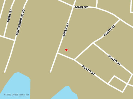 Carte routière indiquant l'emplaçement du bureau Mistissini - Centre Service Canada situé au 32, rue Amisk à Mistissini