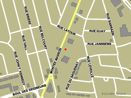 Carte routière indiquant l'emplaçement du bureau Terrebonne - Centre Service Canada situé au 835, montée Masson à Terrebonne