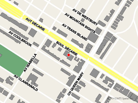 Map indicating the location of Côte-des-Neiges - N.-D.-de-Grâce Service Canada Centre at 5160 Décarie Boulevard in Montréal