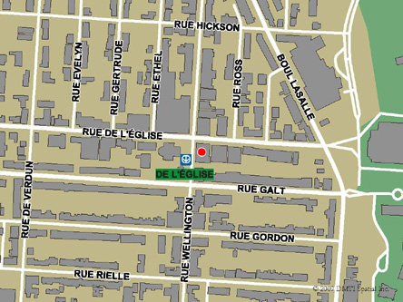 Map indicating the location of Verdun (Montréal) Service Canada Centre at 4110 Wellington Street in Montréal