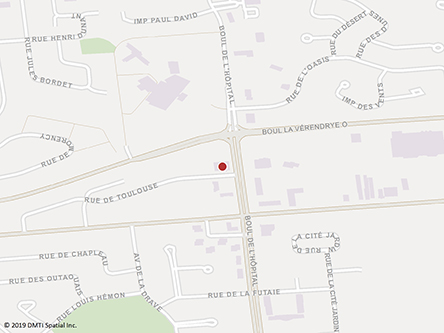 Carte routière indiquant l'emplaçement du bureau Gatineau-Est Centre Service Canada situé au 455, boul de l'Hôpital à Gatineau