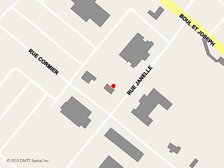 Carte routière indiquant l'emplaçement du bureau Drummondville - Centre Service Canada situé au 1175, rue Janelle, suite 103 à Drummondville