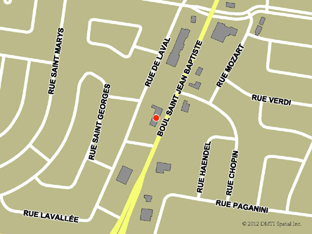 Map indicating the location of Châteauguay Service Canada Centre at 245 Saint-Jean-Baptiste Boulevard in Châteauguay