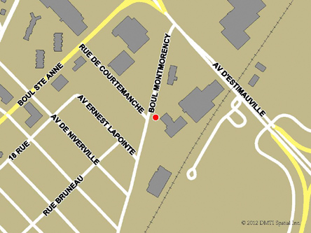 Map indicating the location of La Cité-Limoilou (Québec) Service Canada Centre at 2500 Montmorency Boulevard in Québec