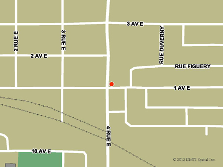 Map indicating the location of Amos Service Canada Centre at 502 4th Street East in Amos