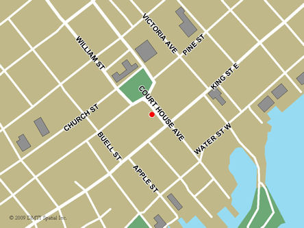 Map indicating the location of Brockville Service Canada Centre at 14 Court House Avenue in Brockville