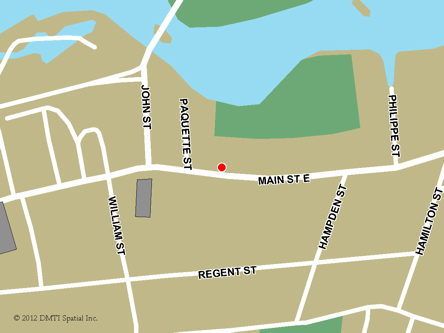 Carte routière indiquant l'emplaçement du bureau Hawkesbury - Centre Service Canada situé au 521, rue Main Est à Hawkesbury