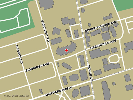 Map indicating the location of Toronto -  North York Service Canada Centre and Passport Services at 4900 Yonge Street in North York