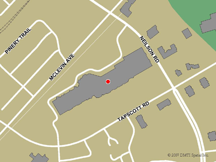 Map indicating the location of Toronto - Malvern Service Canada Centre at 31 Tapscott Road in Toronto
