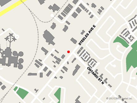 Carte routière indiquant l'emplaçement du bureau Milton - Centre Service Canada situé au 433 avenue Steeles Est à Milton