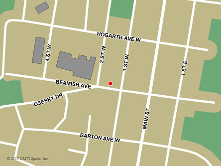 Carte routière indiquant l'emplaçement du bureau Geraldton - Centre Service Canada situé au 208, avenue Beamish Ouest à Geraldton