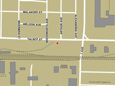 Carte routière indiquant l'emplaçement du bureau St. Thomas - Centre Service Canada situé au 1010, rue Talbot à St. Thomas