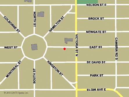 Carte routière indiquant l'emplaçement du bureau Goderich - Centre Service Canada situé au 52, rue Est à Goderich