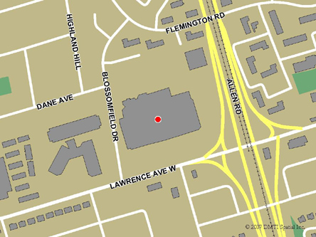 Carte routière indiquant l'emplaçement du bureau Toronto - Lawrence Square - Centre Service Canada situé au 700, avenue Lawrence Ouest à Toronto