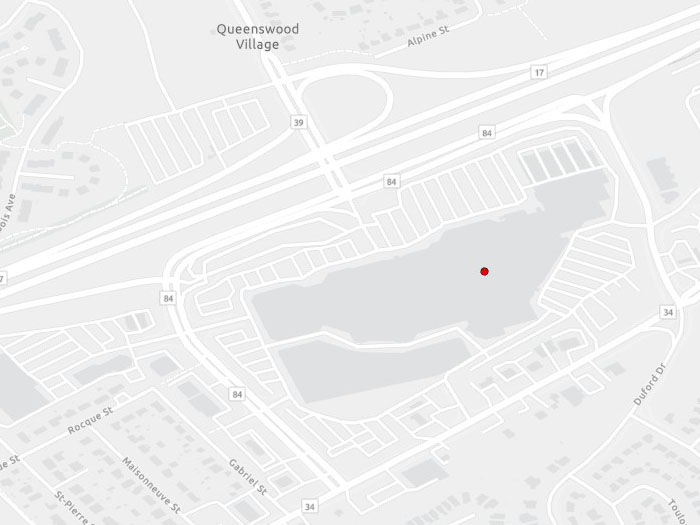 Map indicating the location of Ottawa East Service Canada Centre at 2339 Ogilvie Road in Ottawa