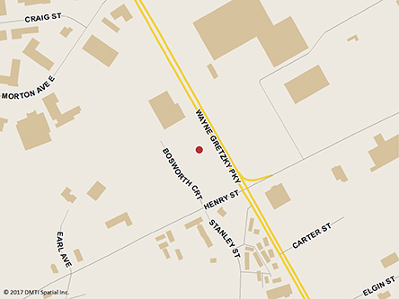 Map indicating the location of Brantford Service Canada Centre at 195 Henry Street, Unit 6B in Brantford