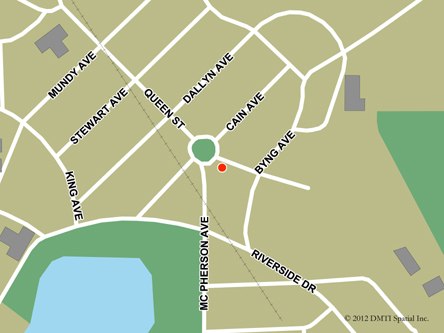 Map indicating the location of Kapuskasing Service Canada Centre at 8 Queen Street, (may also be accessed via 22 Circle Street) in Kapuskasing