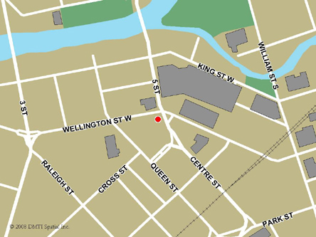 Carte routière indiquant l'emplaçement du bureau Chatham-Kent - Centre Service Canada situé au 120, rue Wellington Ouest à Chatham