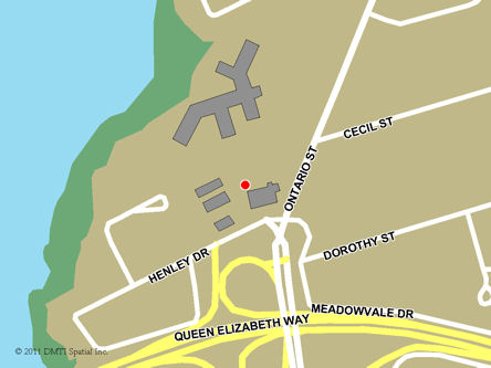 Map indicating the location of St. Catharines Service Canada Centre at 395 Ontario Street  in St. Catharines
