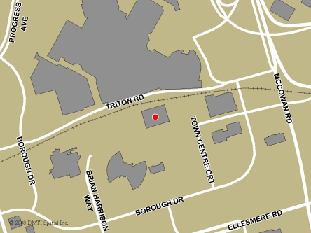Carte routière indiquant l'emplaçement du bureau Toronto - Scarborough - Centre Service Canada situé au 200, cours Town Centre à Scarborough