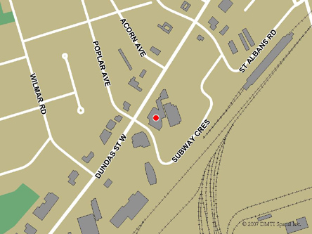 Map indicating the location of Toronto - Etobicoke Service Canada Centre at 5353 Dundas Street West in Etobicoke