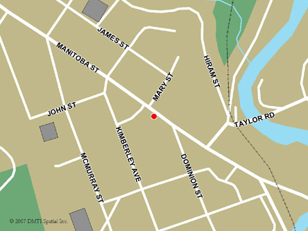 Map indicating the location of Bracebridge Service Canada Centre at 98 Manitoba Street in Bracebridge