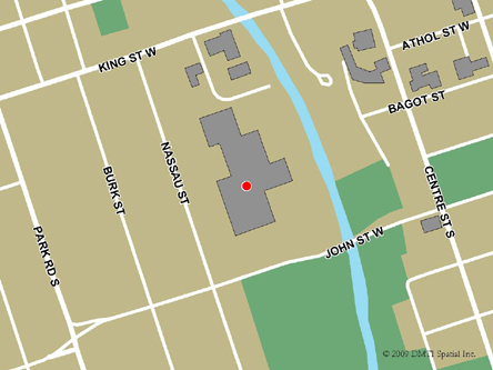 Map indicating the location of Oshawa (Midtown Mall) Service Canada Centre at 200 John Street West in Oshawa