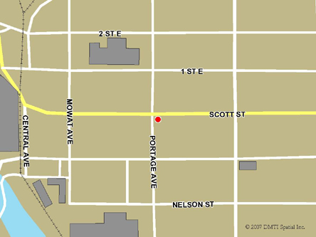 Map indicating the location of Fort Frances Service Canada Centre at 301 Scott Street in Fort Frances