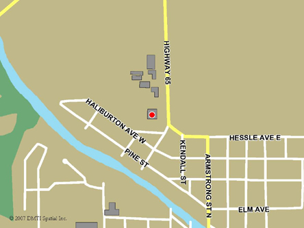 Map indicating the location of New Liskeard Service Canada Centre at 280 Armstrong Street North in New Liskeard