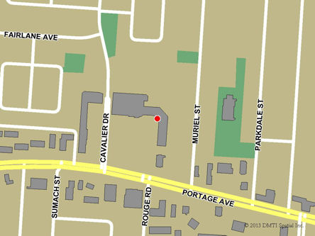 Carte routière indiquant l'emplaçement du bureau Winnipeg Crestview - Centre Service Canada situé au 3393, avenue Portage à Winnipeg