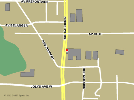 Map indicating the location of St-Pierre-Jolys Service Canada Centre at 427 Sabourin Street in St-Pierre-Jolys