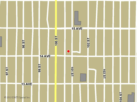 Map indicating the location of North Battleford Service Canada Centre at 1401 101st Street in North Battleford