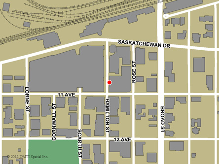 Map indicating the location of Regina Service Canada Centre and Passport Services at 1783 Hamilton Street  in Regina