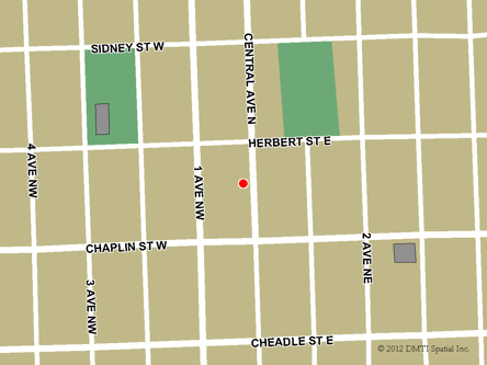 Map indicating the location of Swift Current Service Canada Centre at 250 Central Avenue North in Swift Current