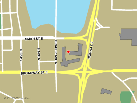 Map indicating the location of Yorkton Service Canada Centre at 214 Smith Street East in Yorkton