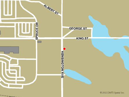 Carte routière indiquant l'emplaçement du bureau Estevan - Centre Service Canada situé au 10 419, avenue Kensington à Estevan