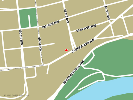 Map indicating the location of Edmonton Canada Place Service Canada Centre at 9700 Jasper Avenue in Edmonton
