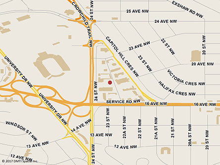 Map indicating the location of Calgary One Executive Place Service Canada Centre at 1816 Crowchild Trail NW in Calgary