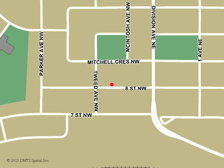Carte routière indiquant l'emplaçement du bureau Medicine Hat - Centre Service Canada situé au 78, 8e Rue Nord-Ouest à Medicine Hat
