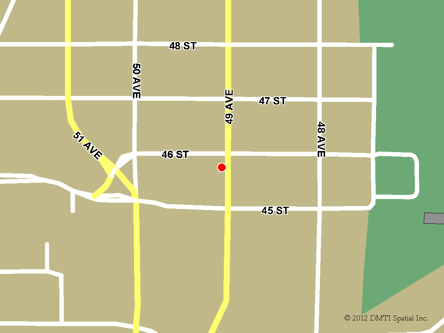 Map indicating the location of Red Deer Service Canada Centre at 101 - 4901 46th Street in Red Deer