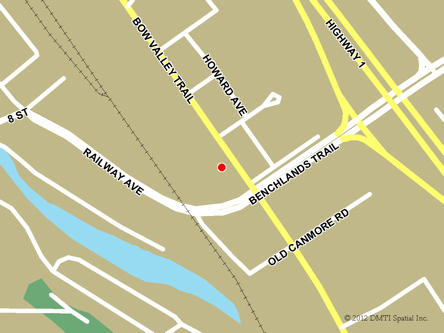 Map indicating the location of Canmore Service Canada Centre at 802 Bow Valley Trail in Canmore