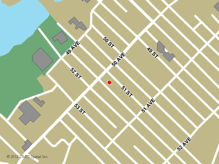 Map indicating the location of Yellowknife Service Canada Centre at 5101 50th Avenue in Yellowknife