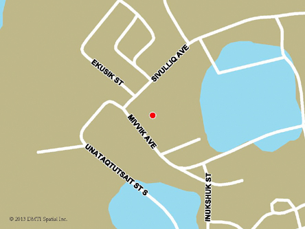 Map indicating the location of Rankin Inlet Service Canada Centre at 164-1 Mivvik Avenue in Rankin Inlet