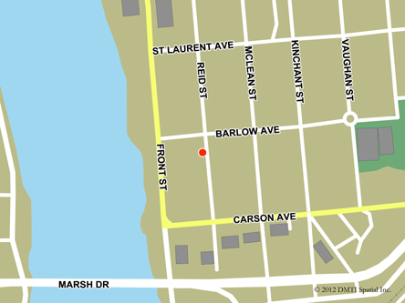 Carte routière indiquant l'emplaçement du bureau Quesnel - Centre Service Canada situé au 283, rue Reid Est à Quesnel