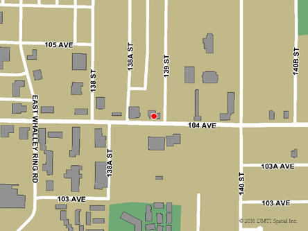 Carte routière indiquant l'emplaçement du bureau Surrey Nord - Centre Service Canada situé au 13889, 104e avenue à Surrey