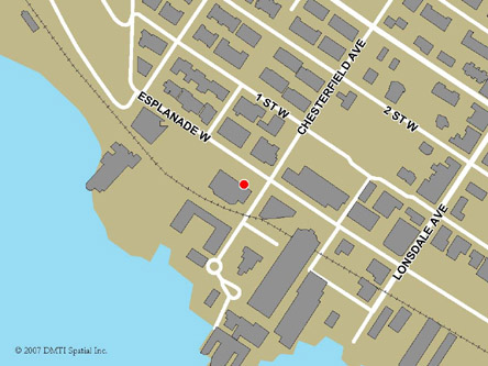 Map indicating the location of North Vancouver - North Shore Service Canada Centre at 221 Esplanade West in North Vancouver